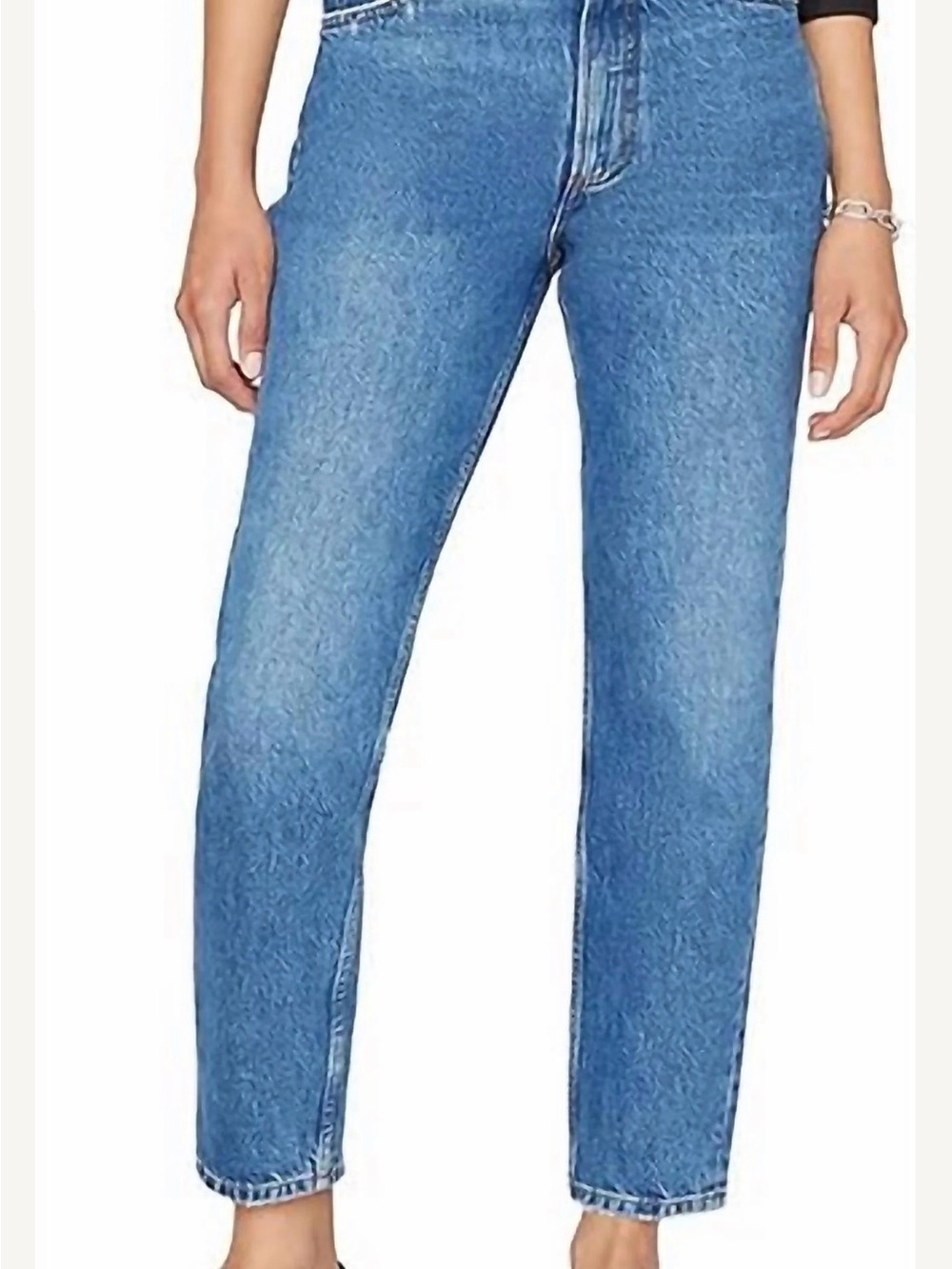 FRAME Women’s High Rise Tapered Light Wash Blue Denim Jeans, Pockets